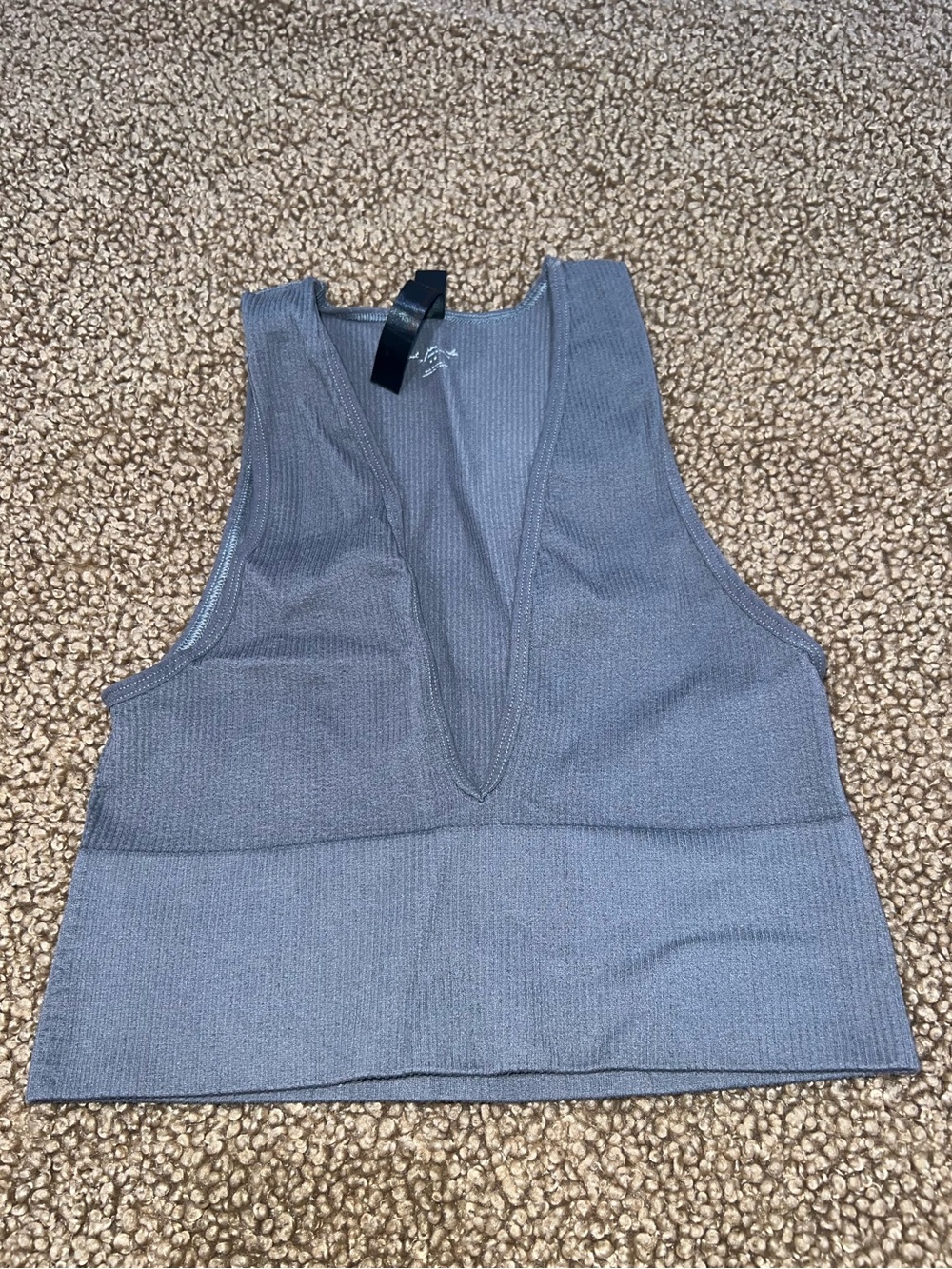 Gray Deep V Ribbed Cropped Tank Top - Women